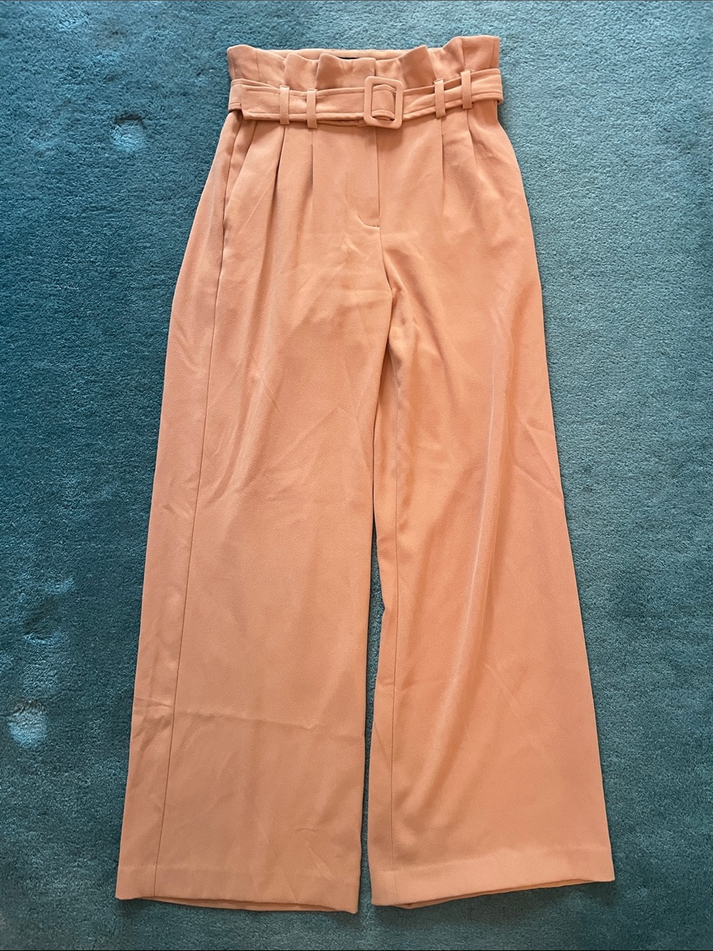Express Tan Wide-Leg Paperbag Waist Pants with Belt